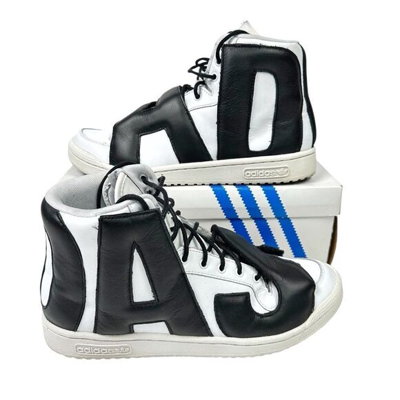 adidas Originals by Jeremy Scott JS LETTERS LEATHER Black White Size 10 - Picture 1 of 9